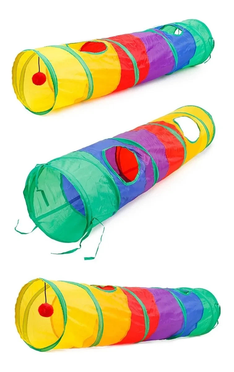 Túnel Dobrável para Gatos - Diversão Colorida e Interativa