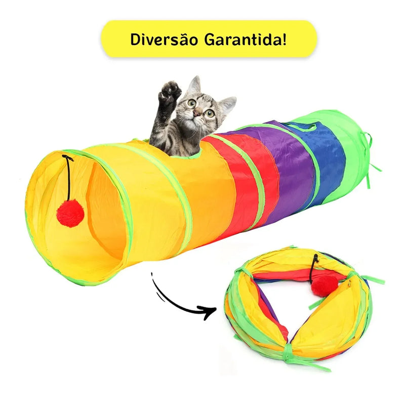 Túnel Dobrável para Gatos - Diversão Colorida e Interativa